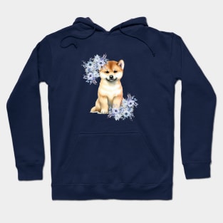 Cute Shiba Inu Dog with Flowers Watercolor Art Hoodie